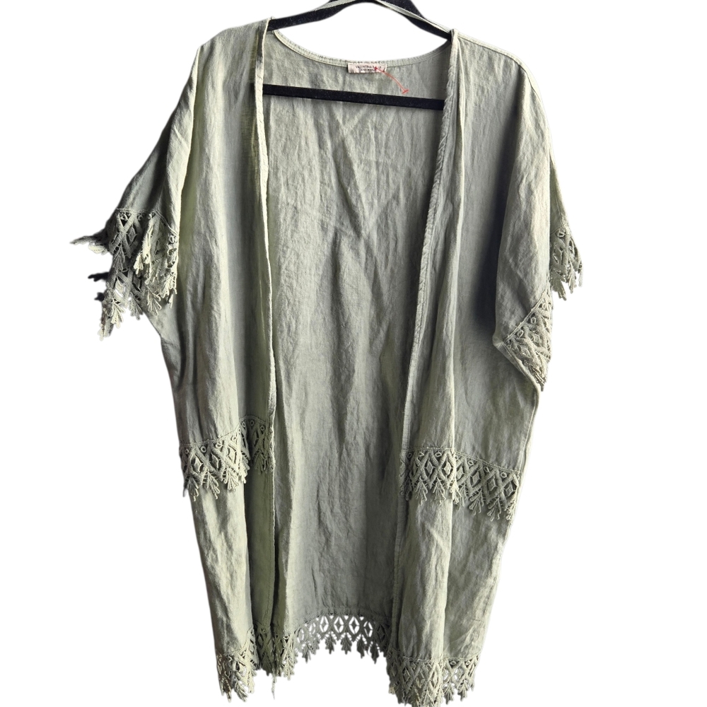 Valentina Naldi Sage Green 100% Linen Top with Black Trim